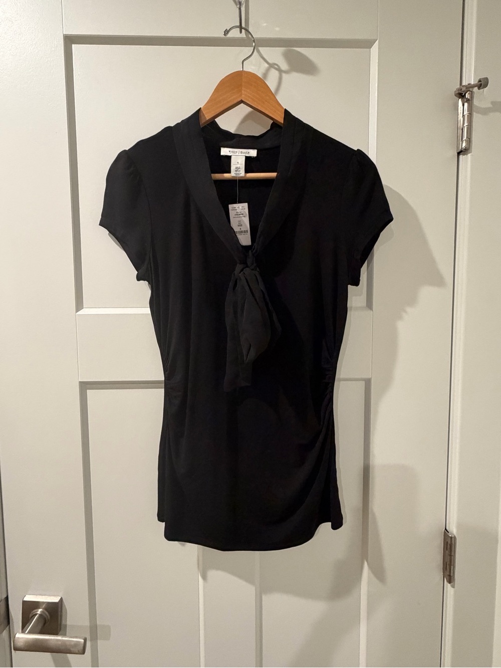 White House Black Market Black Tie-Neck Cap Sleeve Blouse